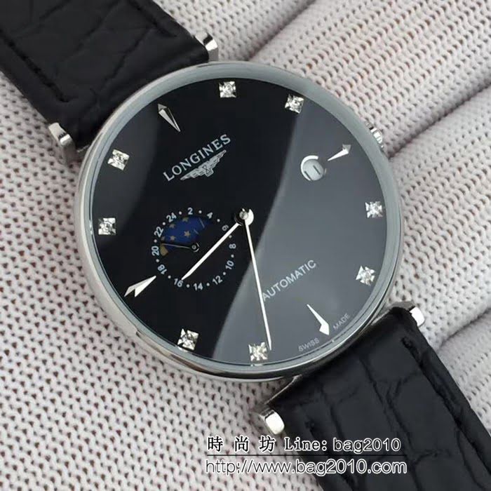 LONGINES浪琴 精鋼表殼 牛皮錶帶男士時尚腕表 WSS1877
